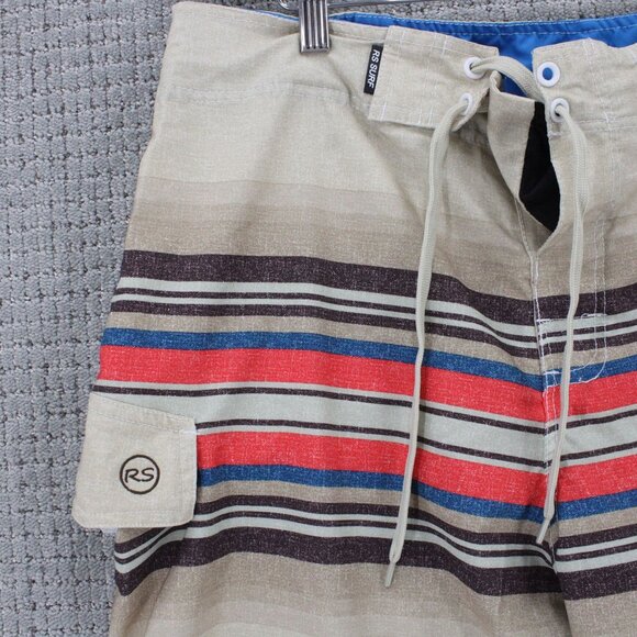 RSSURF Board Shorts Mens Size 38 Multicolor Striped Drawstring Surfing Beach - Picture 2 of 8